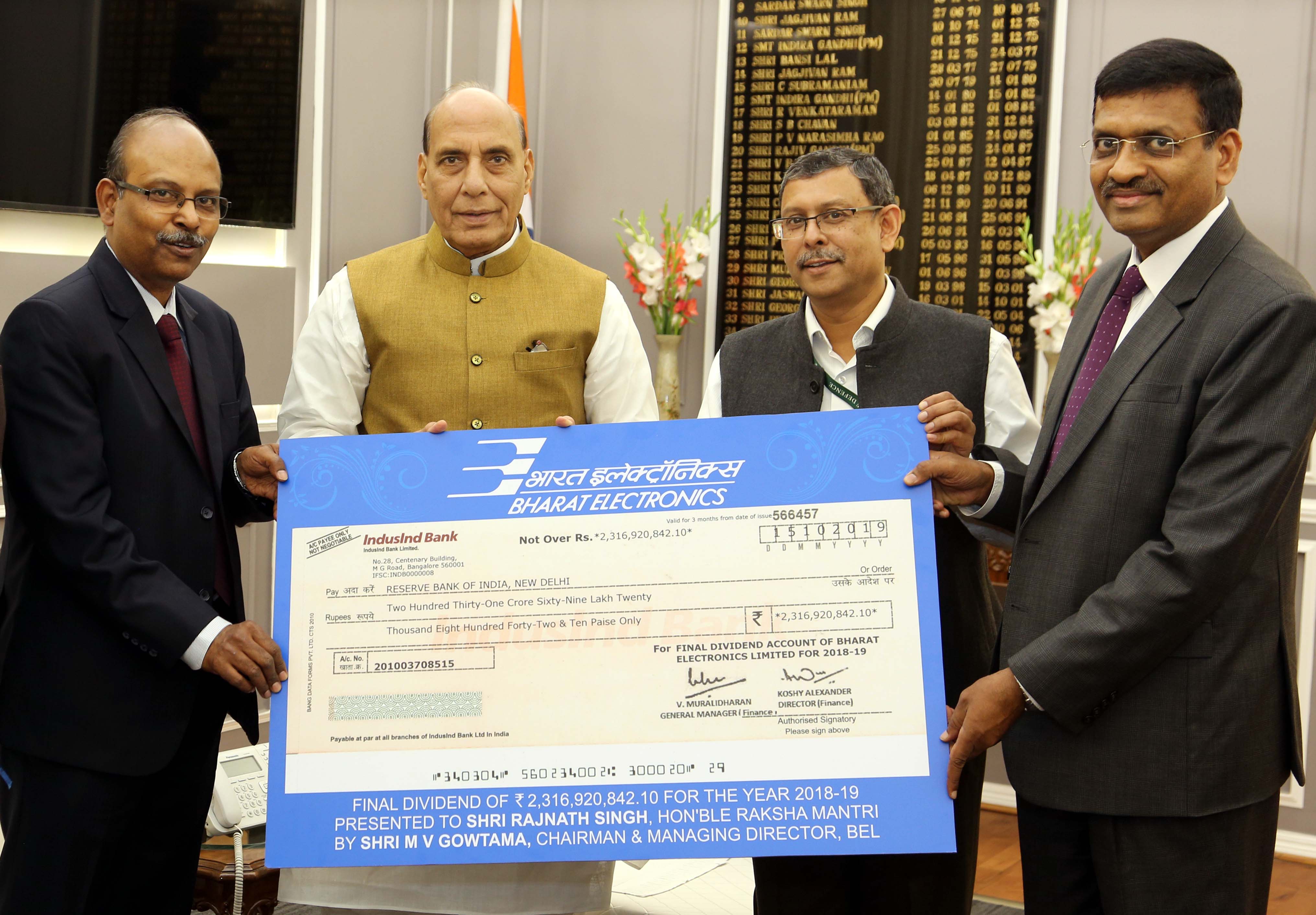 BEL pays Rs. 231.69 Cr Final Dividend to Govt of India